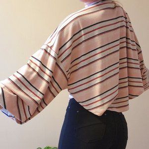 Striped Oversized Bell Sleeve Crop Top Sweatshirt